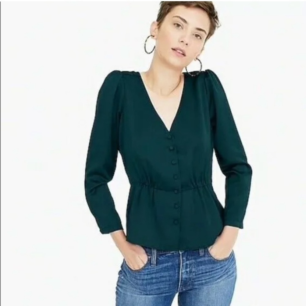 J. Crew Hunter Green Peplum Top in Satin-Crepe size 4 small